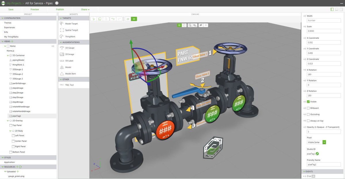 ThingWorx's tweet photo. Use Vuforia Studio to design and create a #mixedreality #HoloLens experience that delivers step-by-step instructions for service technicians. In this #TWXDev guide, we explain how: https://t.co/bEEPF0b2jJ #IoT #AR https://t.co/DIXS2b9GTZ