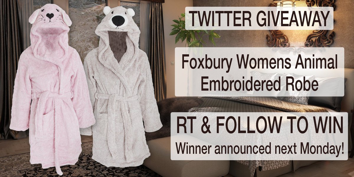 unitextiles's tweet photo. #Foxbury #Womens Animal Hood #Robe #Giveaway! #Follow &amp; RT to #win! Ends 26/11 #competition #prize #compers #contest #prizes #comping #prizedraw #MondayMotivation #WomensFashion https://t.co/Xv4XKTXyfg