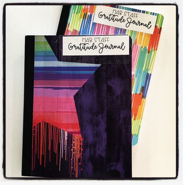 ms_wolkowski's tweet photo. We have 2 journals to help our staff be more mindful &amp; grateful. We’re going to focus on positive, great parts of our day, whether they are big or small…. Over time, these journals will be filled with moments of gratitude from each of us ❤ #HABCBE @HABschoolCBE @MindfulScholars https://t.co/cSVwuAZUfo