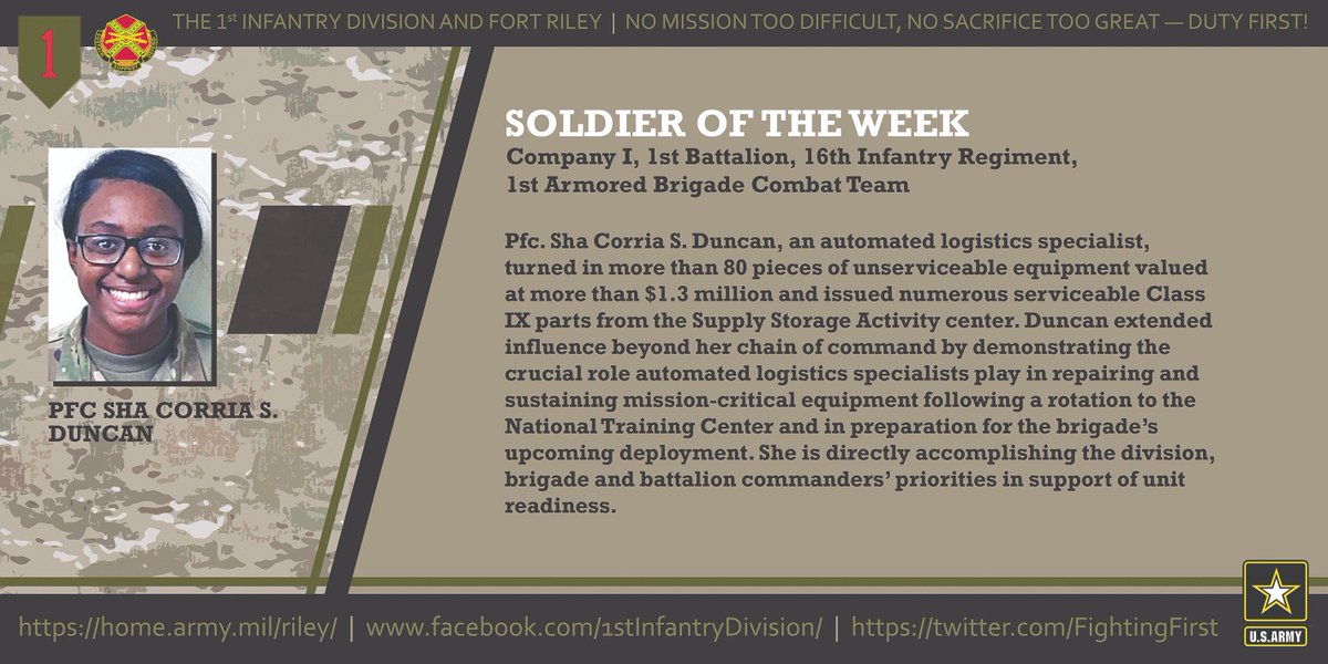 FightingFirst's tweet photo. Meet the #BigRedOne Soldier, civilian of the week! #DutyFirst #ServiceAlways https://t.co/EgOiIlswMa