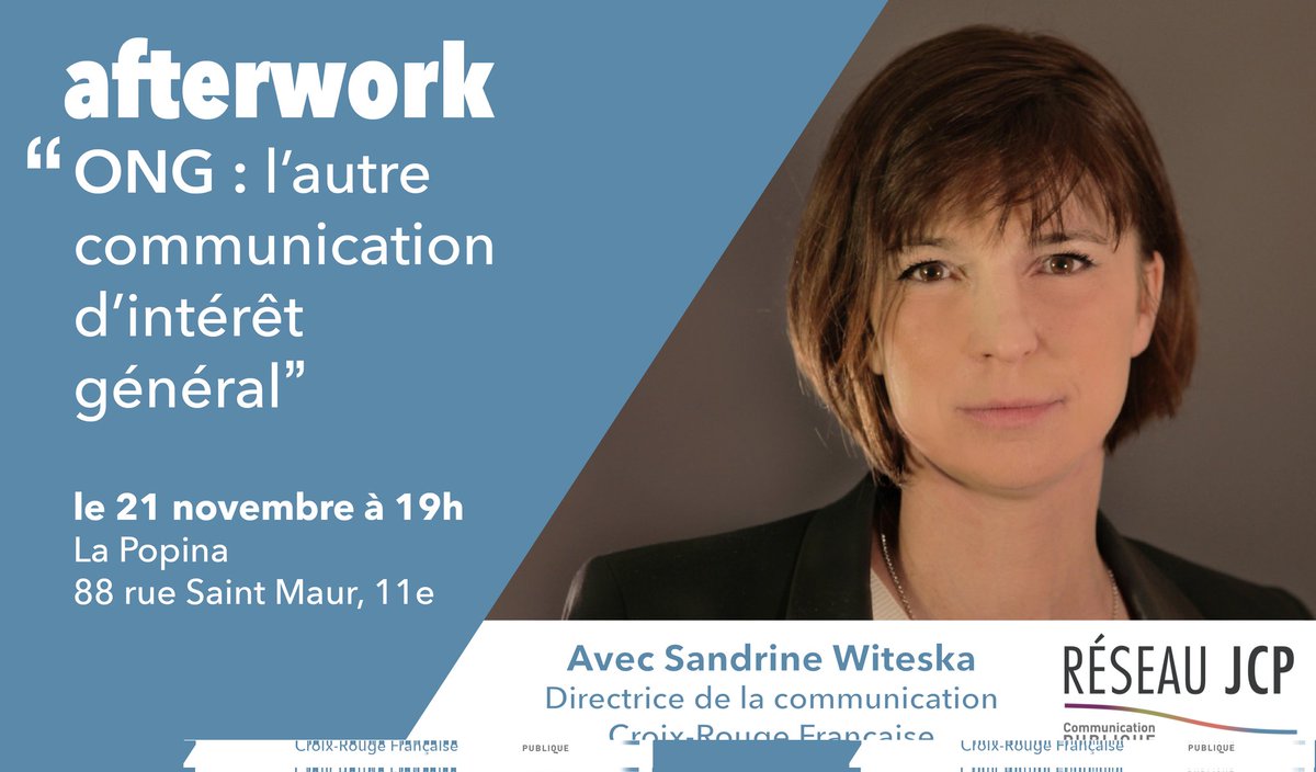 Encore quelques heures pour vous inscrire à notre prochain afterwork "ONG: l'autre communication d'intérêt général". Rdv ce mercredi à La Popina (11e) en présence de Sandrine Witeska #dircom de la @croixrouge #compublique

 👉 eventbrite.fr/e/billets-ong-…