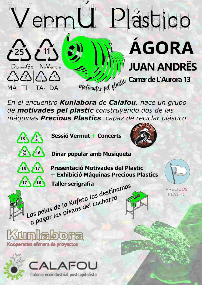 foockinho's tweet photo. Domingo 25/11 de 13 a19hs vermut+paella en @agoraJuanAndres de les motivades pel plastic! p/ juntar fondos p/ finalizar las máquinas del proyecto https://t.co/STaDxbpRoK. Vente a la parada técnica de manis en el Dia Internacional contra la violència de gènere https://t.co/jDBJe8dq7d