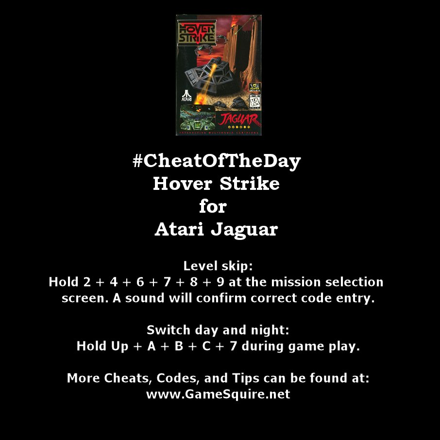 GameSquire's tweet image. #CheatOfTheDay #HoverStrike #LevelSkip &amp;amp; #SwitchDayAndNight #AtariJaguar instagram.com/p/BqXpcR3l8Sj/ #AtariCorporation #MesseSansao #DayAndNight #Atari #Jaguar #InstaRetroGaming #InstaClassicGaming #Gaming #GamersLife #Gamer #GamersUnite #RetroCollective #GameCollector #VideoGames
