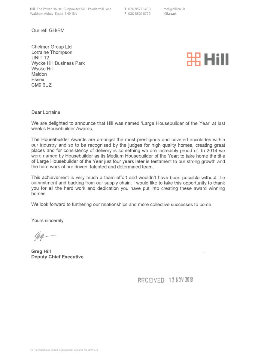 I am delighted to Tweet a letter that we have just received from our Client, Hill Partnership Ltd, thanking us for our team efforts on site!  Congratulations to all of those involved and thank you from Cg for your on-going commitment and dedication.