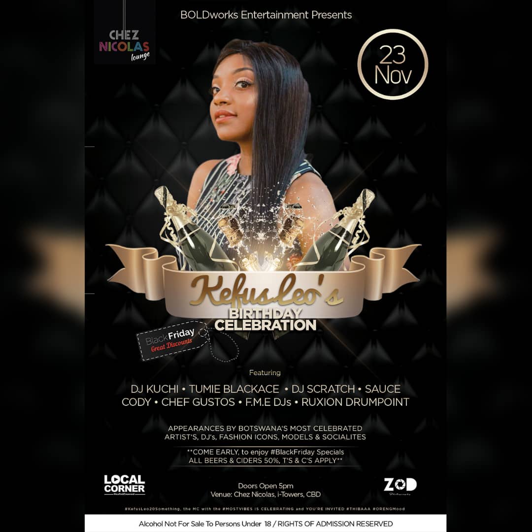 ChezNicolasBW's tweet photo. @Kefus_Leo BIRTHDAY CELEBRATION - #KefusLeo20Something
-Date: FRI 23 NOVEMBER 2018
-Venue: The newly refurbished - Chez Nicolas Lounge, CBD
-Doors Open at 1700HRS
*#KefusLeo #MostVibes #THIIIBAR #Dizembar #OrengMood #YourEventHostsBDAY #eventMC #TVpresenter #MostVibes* https://t.co/mVY4wacosU