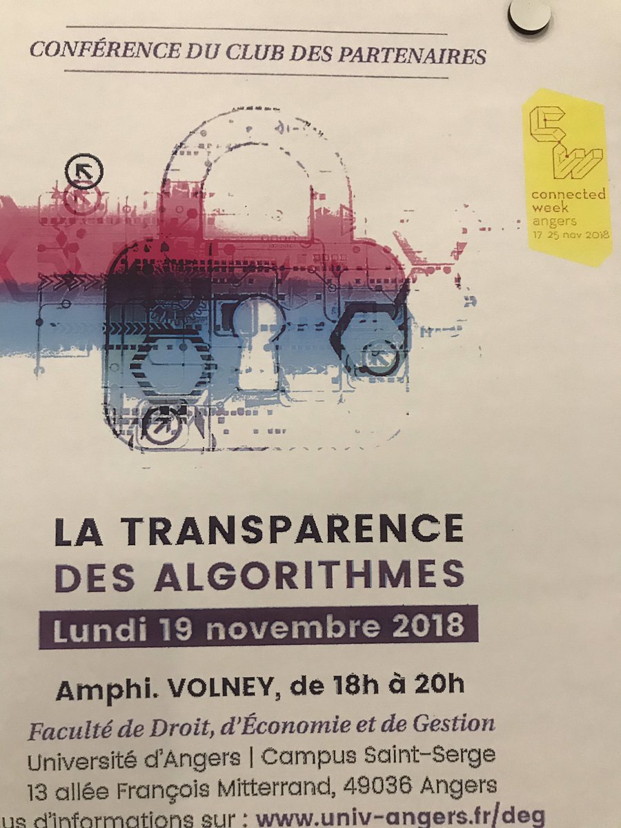 MichelPerrinet's tweet photo. Une belle audience pour la table ronde « La transparence des algorithmes ». Nous y parlons d’éthique et intentions des concepteurs. Les algorithmes sont-ils loyales à l’usager ? #ConnectedWeek @AngersTech https://t.co/lz3sMTRnIi