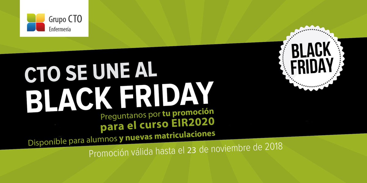 CTOEnfermeriaES's tweet photo. 📣 ¡hemos ampliado el plazo! 📣

Continuamos el
#BlackFriday2018 🔖⚫

Grandes descuentos en formación para el #EIR2020📚

Para informarte de la promoción, escribe un correo a 
📧 info@grupocto.com 
o llama de 9 a 21h al 
📞 917 824 330 https://t.co/PHd7oNuDdf