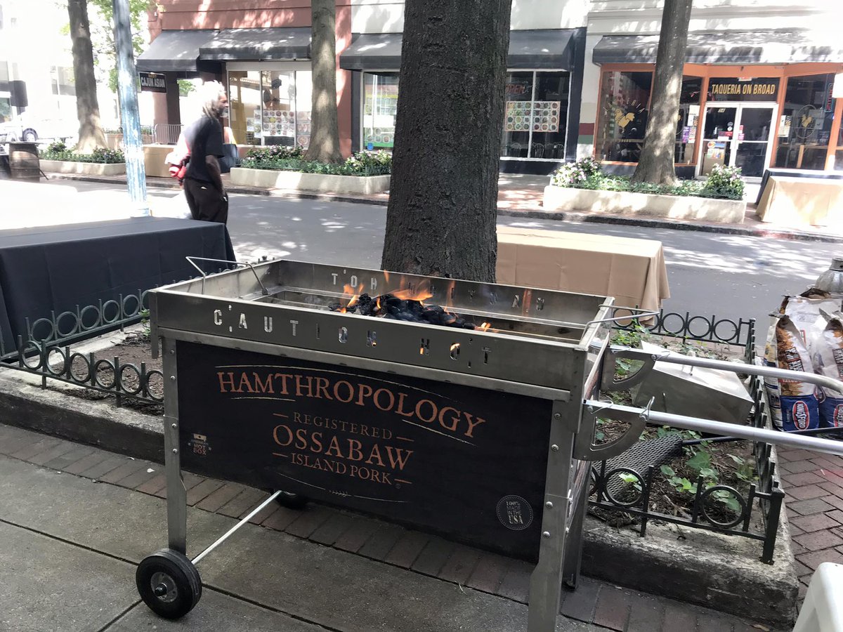 Hamthropology's tweet photo. #Football, holiday party, #SuperBowl or “just because” our #HotBox cooks the perfect pig in about 6 hours. Hot Box rental includes: whole Ossabaw Island Roaster Pig, Hot Box, accessories, Kingsford Charcoal + instructions for the best damn pig ever! #ATLSB53 #bbq #pasturedpork https://t.co/FECjdZosGS