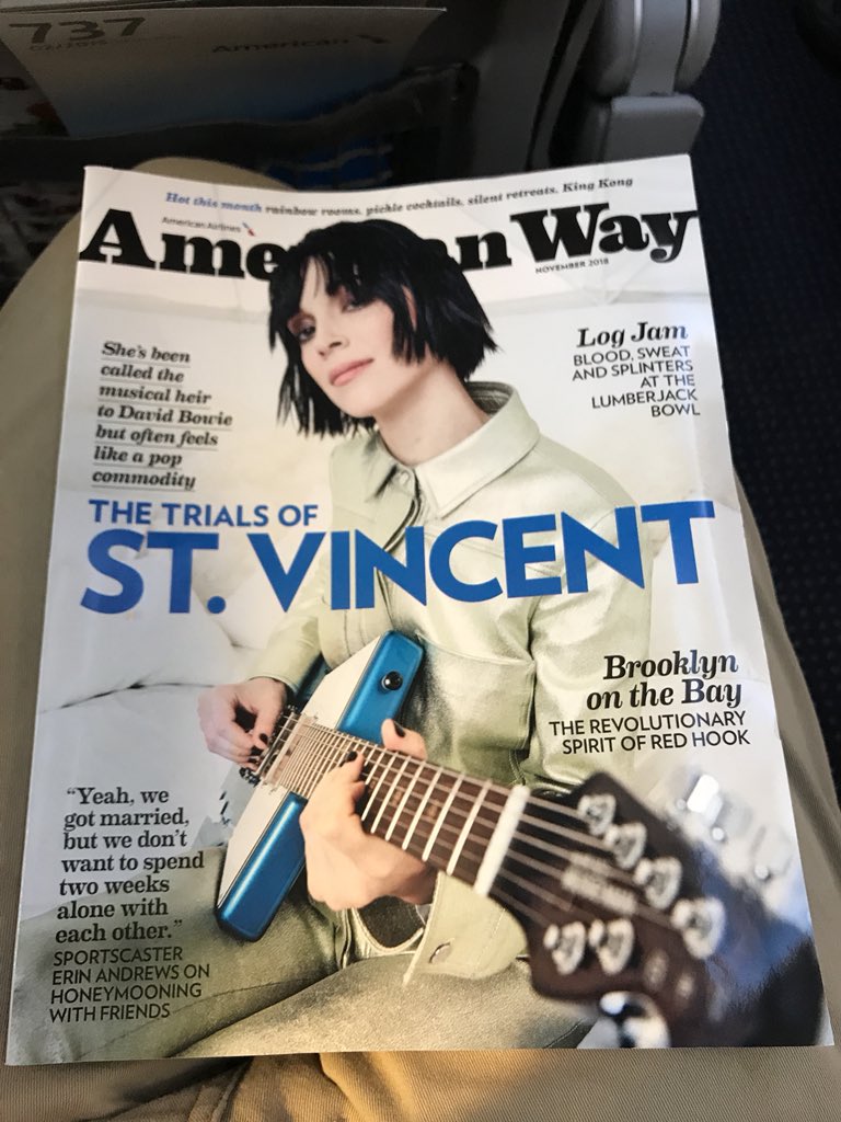 ensembleetal's tweet photo. Interesting trajectory for St. Vincent. On the cover of American Way mag.   Also Red Hook article on cover. https://t.co/K1wYOaDhL3