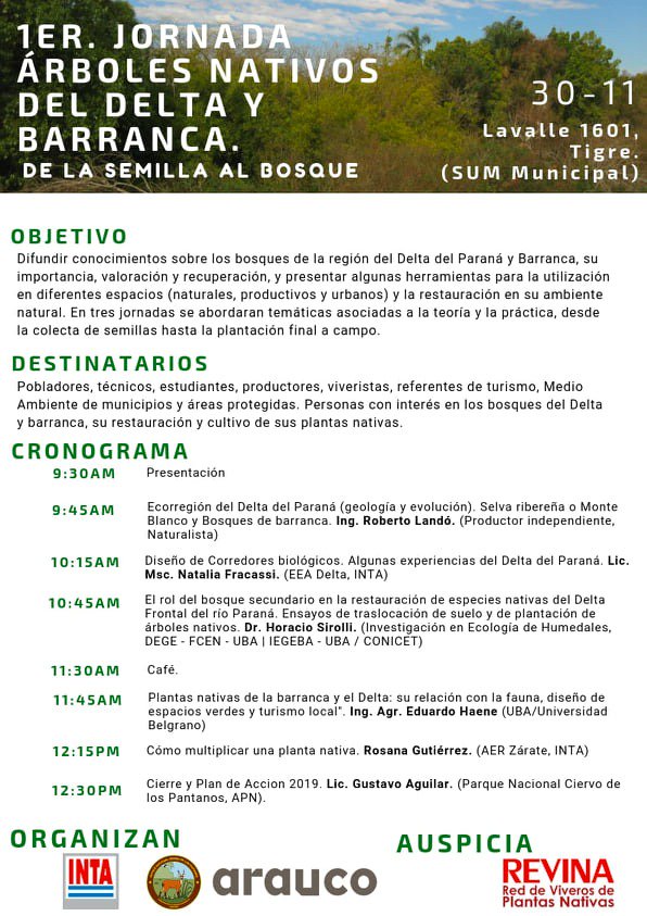DarioCeballos15's tweet photo. Junto al nuevo Parque Nacional Ciervo de los Pantanos, su flamante intendente @jerovalle y Red REVINA se realizará la 1ra Jornada de de árboles nativo del Delta y Barranca @AraucoSoluSost 30 de noviembre en ciudad de Tigre https://t.co/VFdv8mMWAZ
