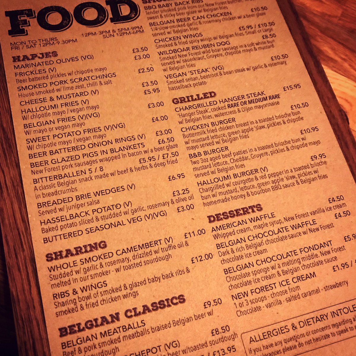 Hot off the press- first of the new menus on the board and up in the bar. We're serving food @belgiumandblues:
Mon-Thurs 12-3 &amp; 5-9
Fri / Sat 12-9.30
Sun 12-6
Come and grab your ribs, wings, burgers &amp; smoked goodies 🍗🍔🔥