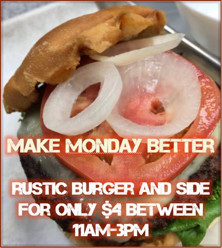 rustic #burger and side only $4 from 11am-3pm. oh yum. #CraftBeer