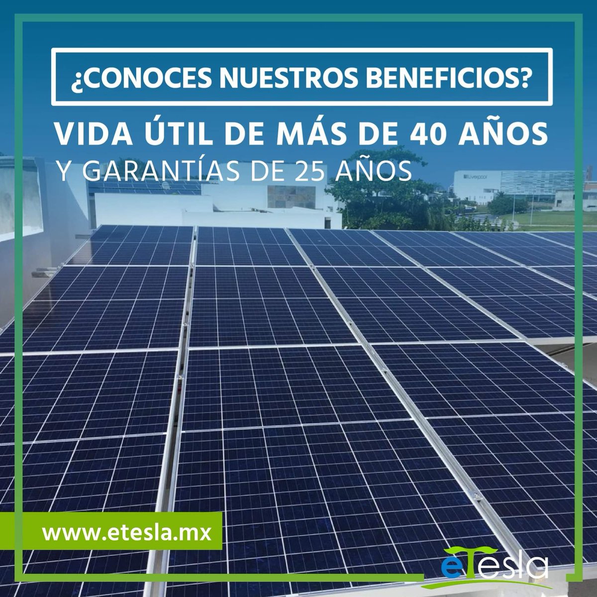 ¡Nuestras garantías hablan por sí solas, ofrecemos servicios de calidad! Contáctanos y descubre los beneficios que instalar Paneles Solares puede tener para ti  

👉 etesla.mx