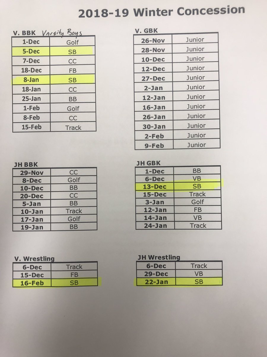 EKBulldogSB's tweet photo. Highlighted are our concession dates. Please write them down and help out:) https://t.co/AdNBZxsV0J