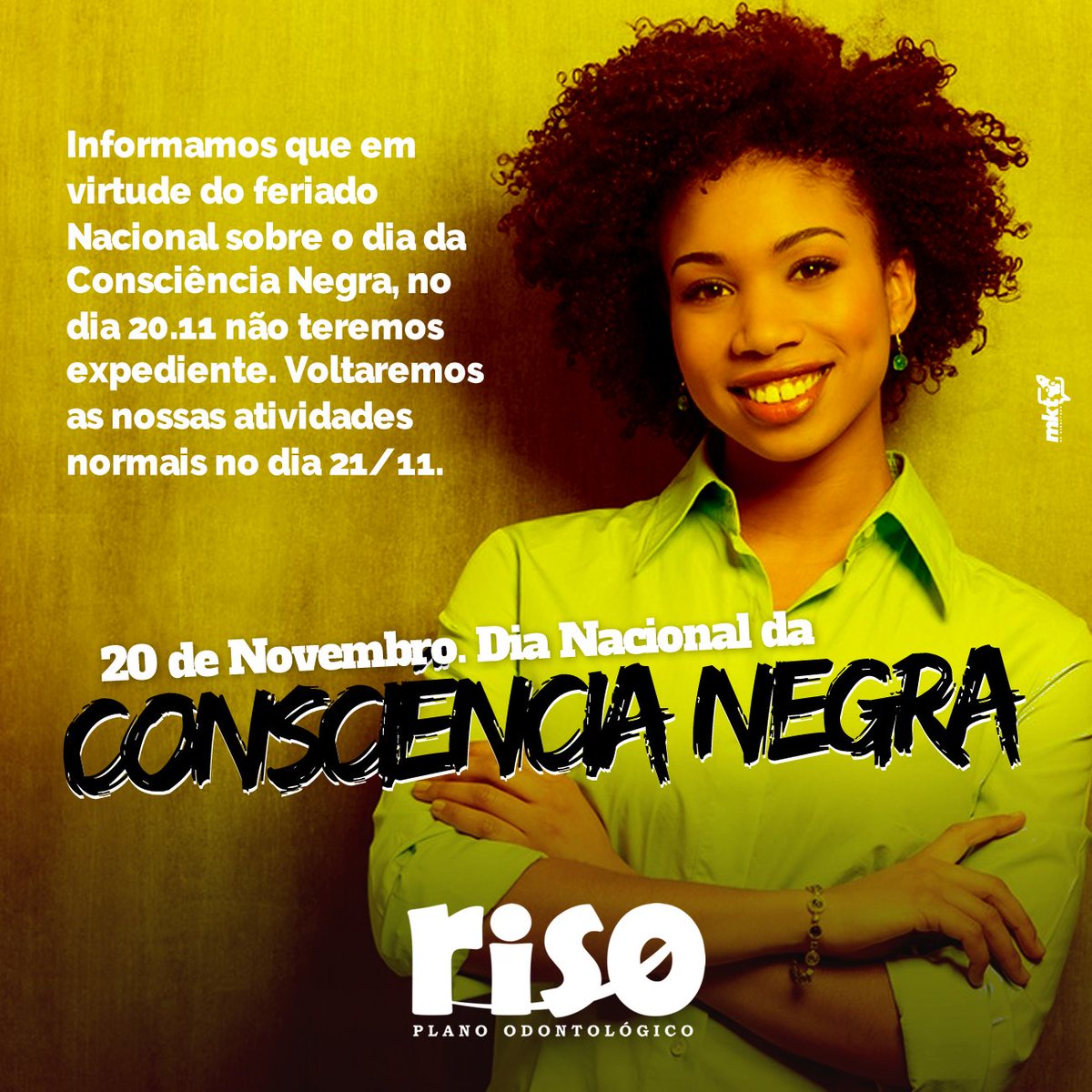 PlanoRiso's tweet photo. Nesta terça-feira, 20/11, Dia da Consciência Negra, a Plano Riso estará fechada.
#DiadaConscienciaNegra #planoriso #plano #riso #odontologico #implante #implantedentário #ortodontia #radiologia #endodontia #prótese #dentista #cirurgia #periodontia #odonto #odontopediatria #sorrir https://t.co/AA6BNI2Kb6