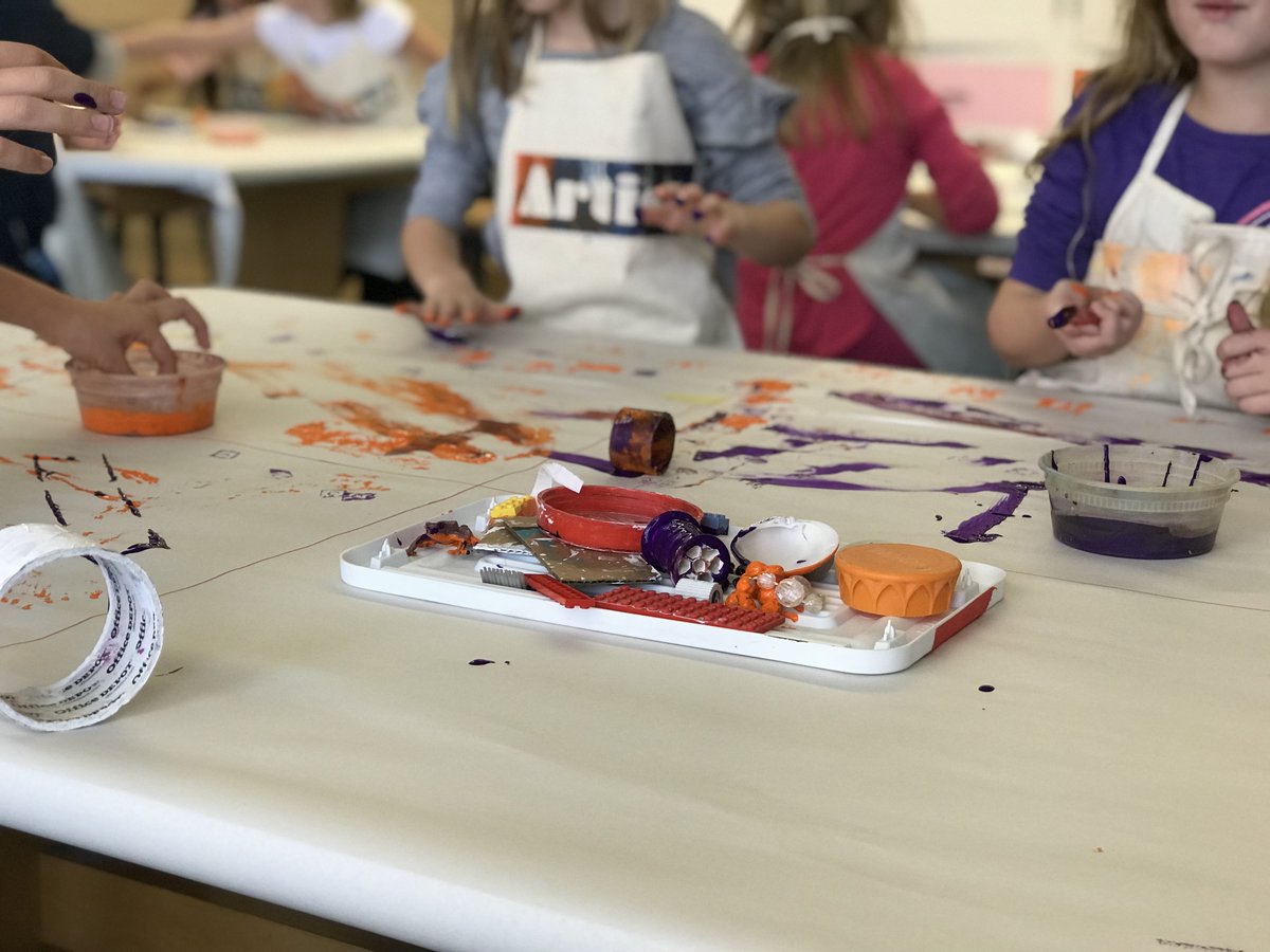 2nd-grade artists explore printmaking through play. The exploration informed learners about what kind of prints objects make. Then develop more formal applications through inquiry.
When print exploration is over- begin building creations with your gadgets, of course! #ArtTeacher