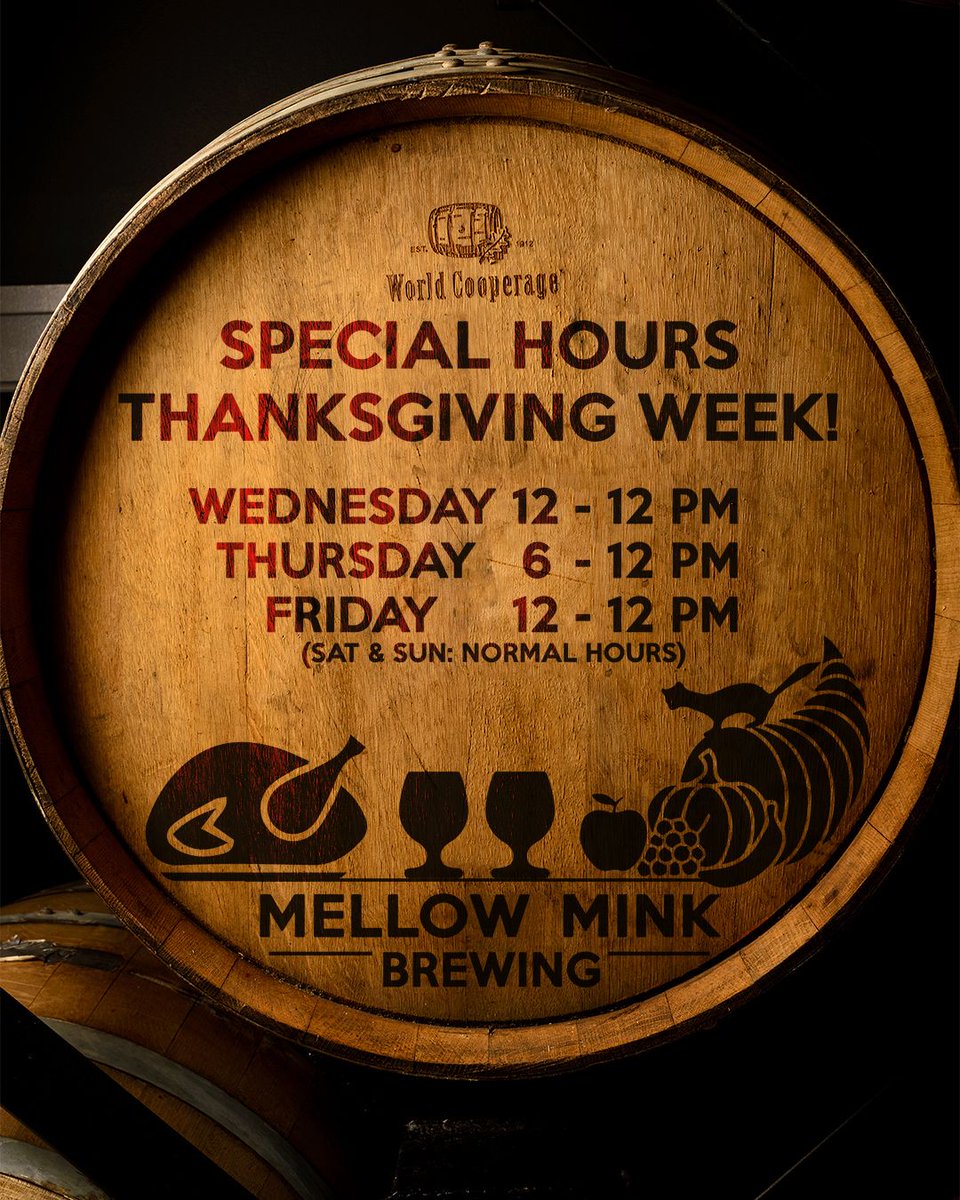 "The Mink" will be open Thanksgiving Eve, Thanksgiving, and Black Friday! We will be tapping a special firkin of cranberry and mandarin sour beer @ 7pm on Thanksgiving night! 

#mellowmink  #firkin #sourbeer #celebrate #taproom #Pennsylvania #smallbusiness #craftbeer