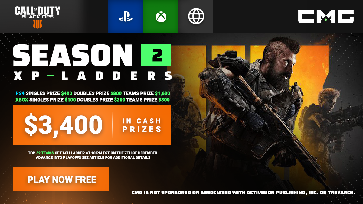 CMG_Esports's tweet image. Season 2 of our #BlackOps4 XP Ladders has begun!
 
$3,400 in cash is up for grabs!

INFORMATION&amp;gt;checkmategaming.com/article/season… 

PS4&amp;gt;checkmategaming.com/ladder/ps4/cod… 

XB1&amp;gt;checkmategaming.com/ladder/xbox-on…

#Ladders #BlackOps  #CMGeSports