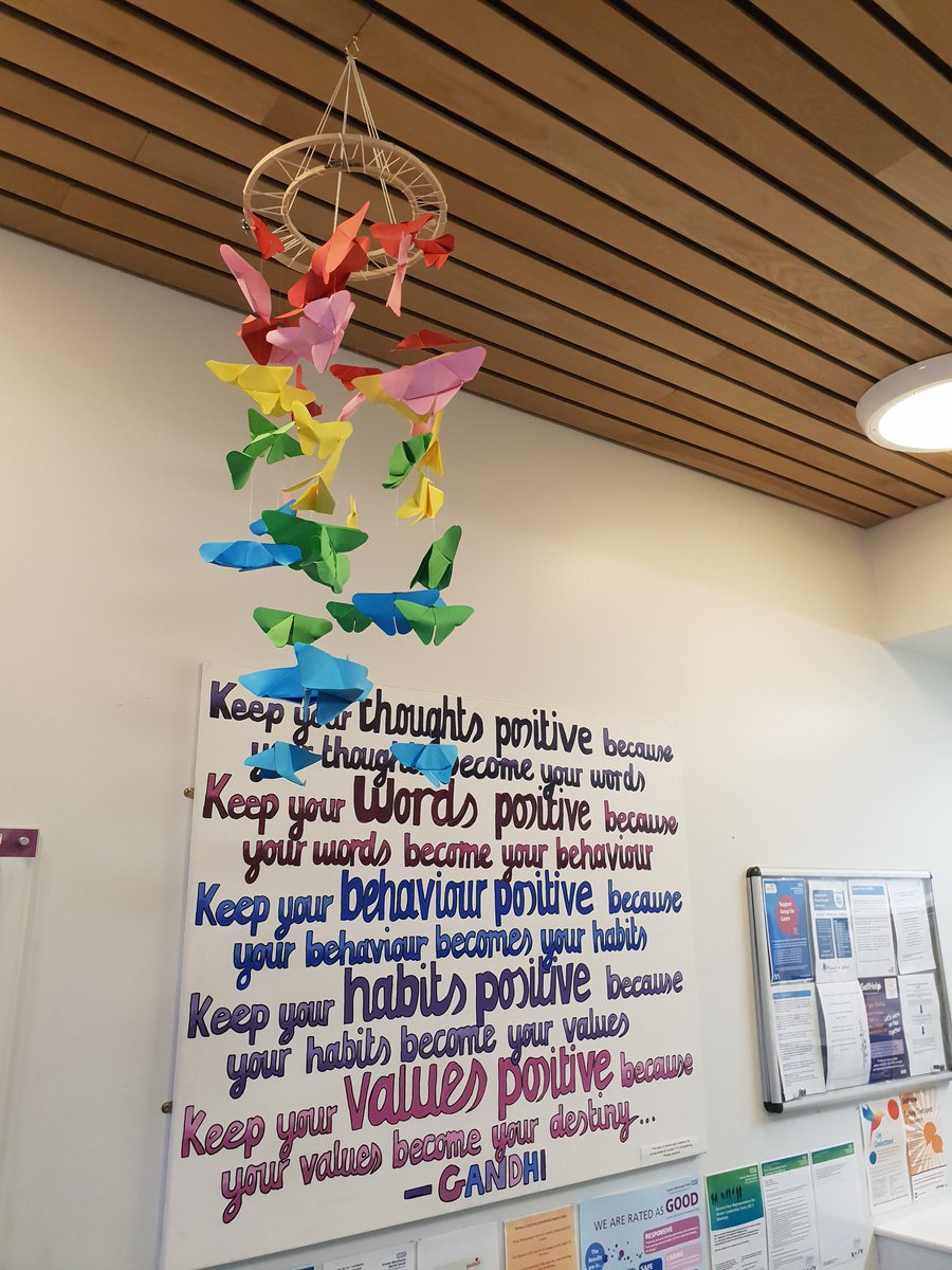 SuzanneOTCAMHS's tweet photo. Check out our rainbow origami butterfly installation in junction 17 reception created to celebrate positive change in #OTWeek2018 @GMMH_NHS @RCOT_CYPF #CAMHS #GMMHOT https://t.co/W15EeYYmHV