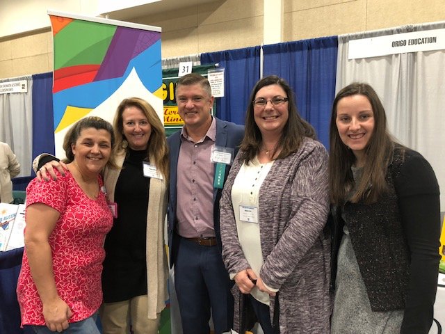 Last week at #SCCTM2018 these ladies from @SumterSCSchools met @jamesburnett69, Co-founder, author, and CEO of ORIGO Education. They enjoyed talking with James about using versatile models to help students make connections @origomath #mathisfun #mathematics