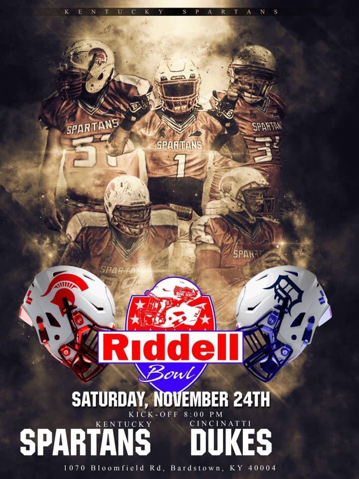 SchuttSportsKY's tweet photo. Good Luck to The Kentucky Spartans in your Bowl Game this weekend! Win and itβs in to The National Championship Game!!!
#SemiPro #SchuttUpandPlayKY #WinandGetIn https://t.co/gj18LhhO9L