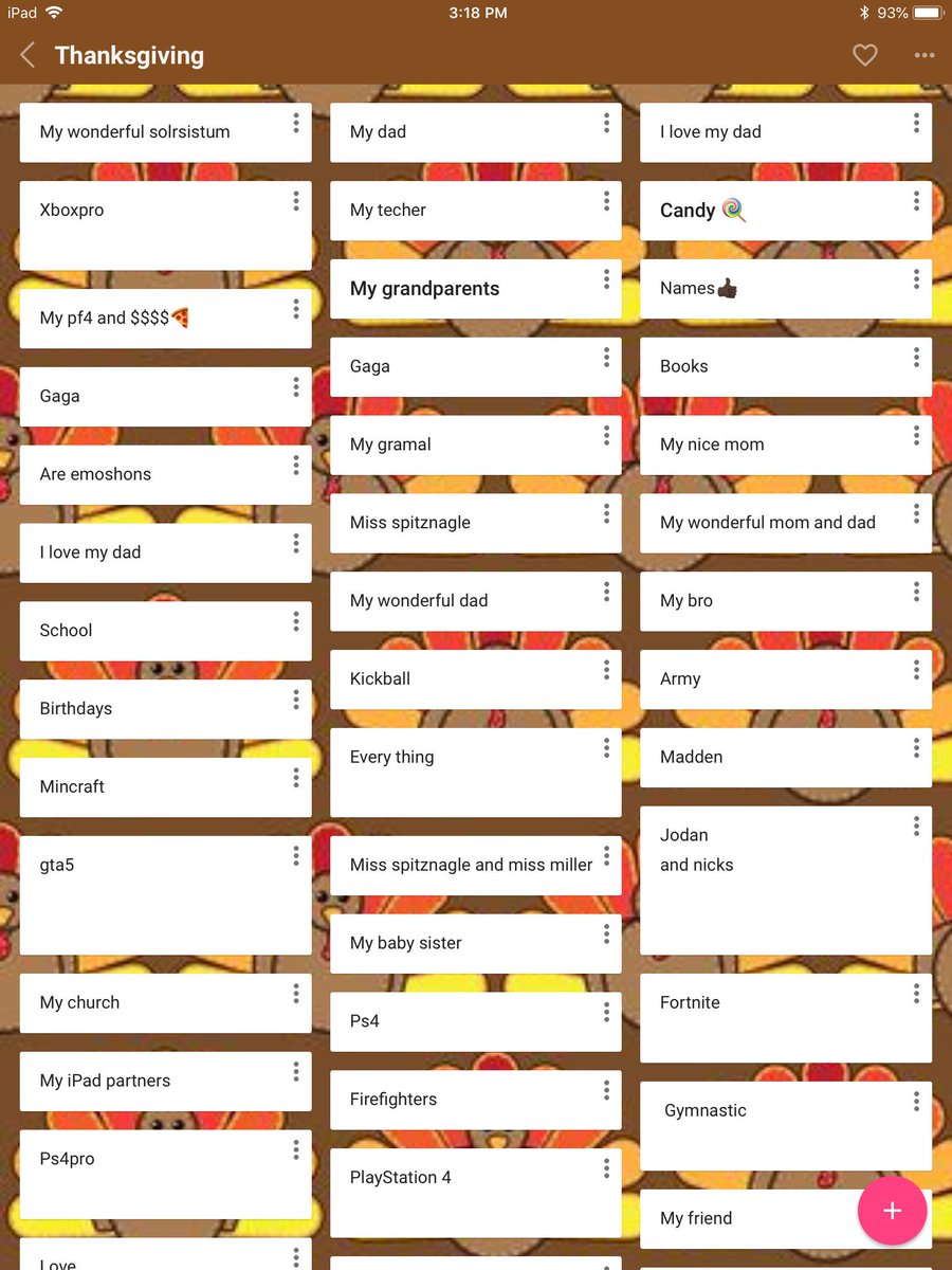 MissSpitzGrade2's tweet photo. Second graders used the @padlet app to list things they are thankful for! #padlet @tsctechdept https://t.co/adpG1eKpNw