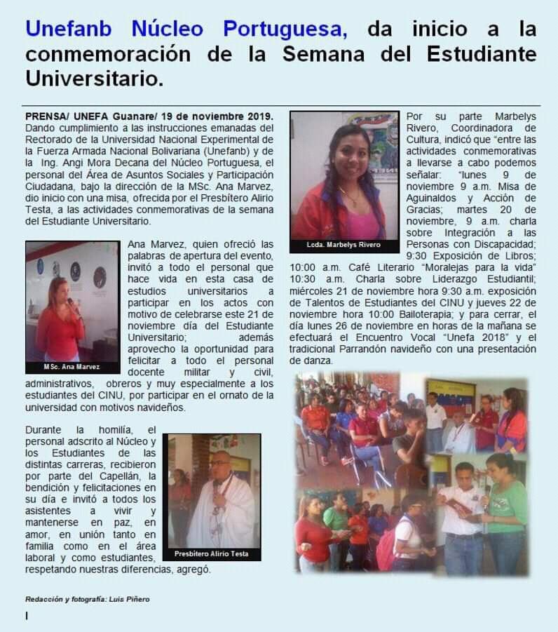 ROSELYBARAZARTE's tweet photo. Unefa Núcleo Portuguesa da inicio a la celebración semana del estudiante universitario @unefa_ve @Neriogalban1 https://t.co/qrr0nMlntD