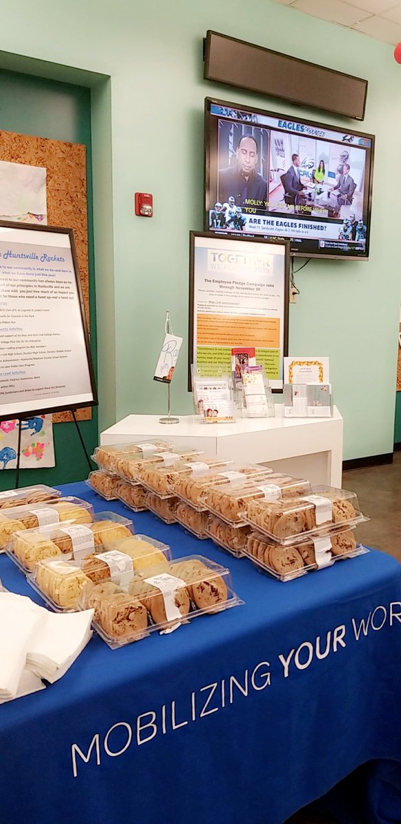 Info table day! Come by, grab a cookie, and learn more about the Employee Pledge Campaign. Pick up one of the many brochures from local nonprofits to learn how you can impact our community! #atthsvclg #ATTCLG <a href="/AttRedman/">Chris Redman</a>  <a href="/JohnniMohprasit/">Johnni Mohprasit</a>