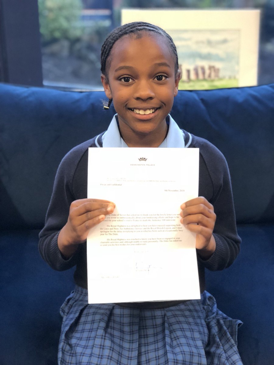 Proud of O @NGHSJuniors as she receives a reply from @KensingtonRoyal in recognition of her #empathy and on-going fund-raising efforts linked to #armistice100 competition 👌