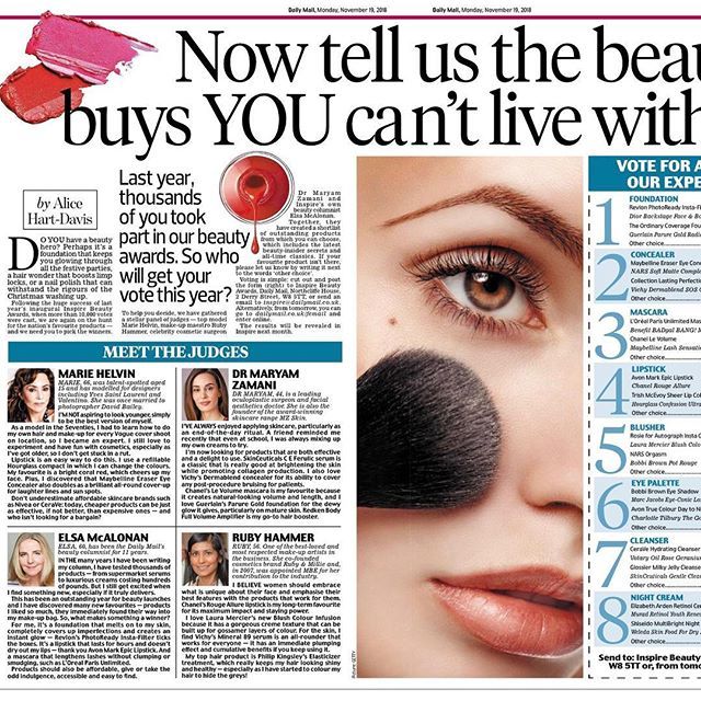 AliceHartDavis's tweet photo. Awards time! Thank you so much to two fabulous beauty experts @rubyhammer and @drmaryamzamani who have stepped up to join #mariehelvin and #elsamcalonan as judges for the @dailymail annual beauty awards. .
They’ve suggested some cracking products you mig… https://t.co/6vdIjBfKLv https://t.co/UEGaYmrs5a