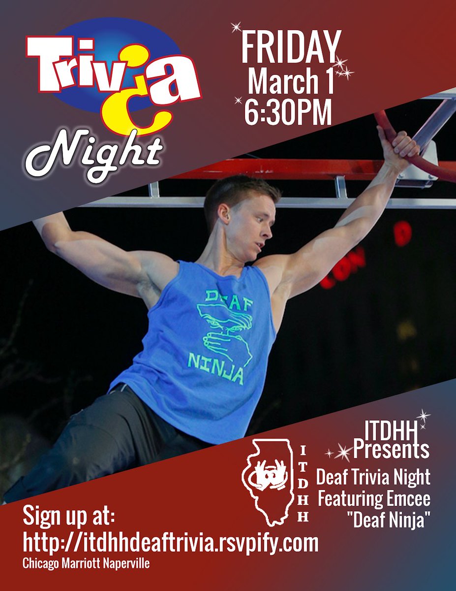 ITDHHorg's tweet photo. The secret is out! ITDHH is thrilled to announce we will be welcoming Kyle Schulze “Deaf Ninja” as our Deaf Trivia Night Emcee for our conference Cultural Event! #DeafNinja #PathwaystoGold #itdhh2019 https://t.co/d1WHqRNtkA