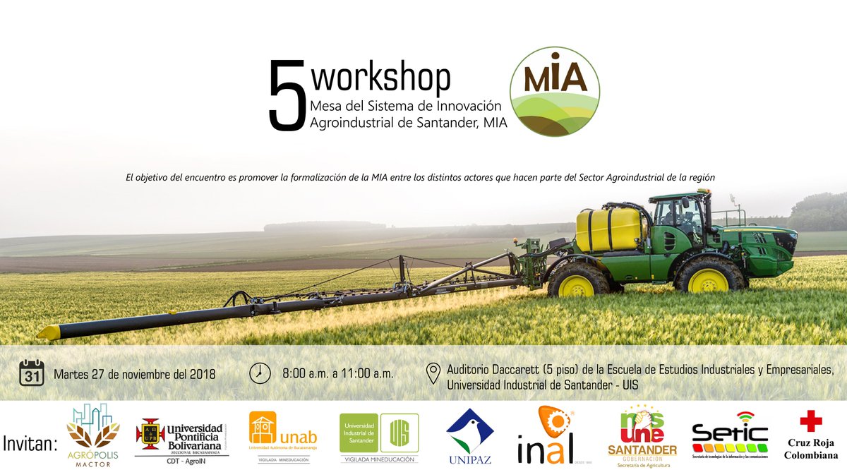 INNOTECUIS's tweet image. #INNOTECuenta #5Workshop 

Te invitamos al quinto workshop de la Mesa del Sistema de Innovación Agroindustrial de Santander - MIA de nuestro proyecto Agrópolis Mactor.

¡Los esperamos!

Si deseas asistir o tener mayor información, comunícate a: agroindustria.proyecto@gmail.com