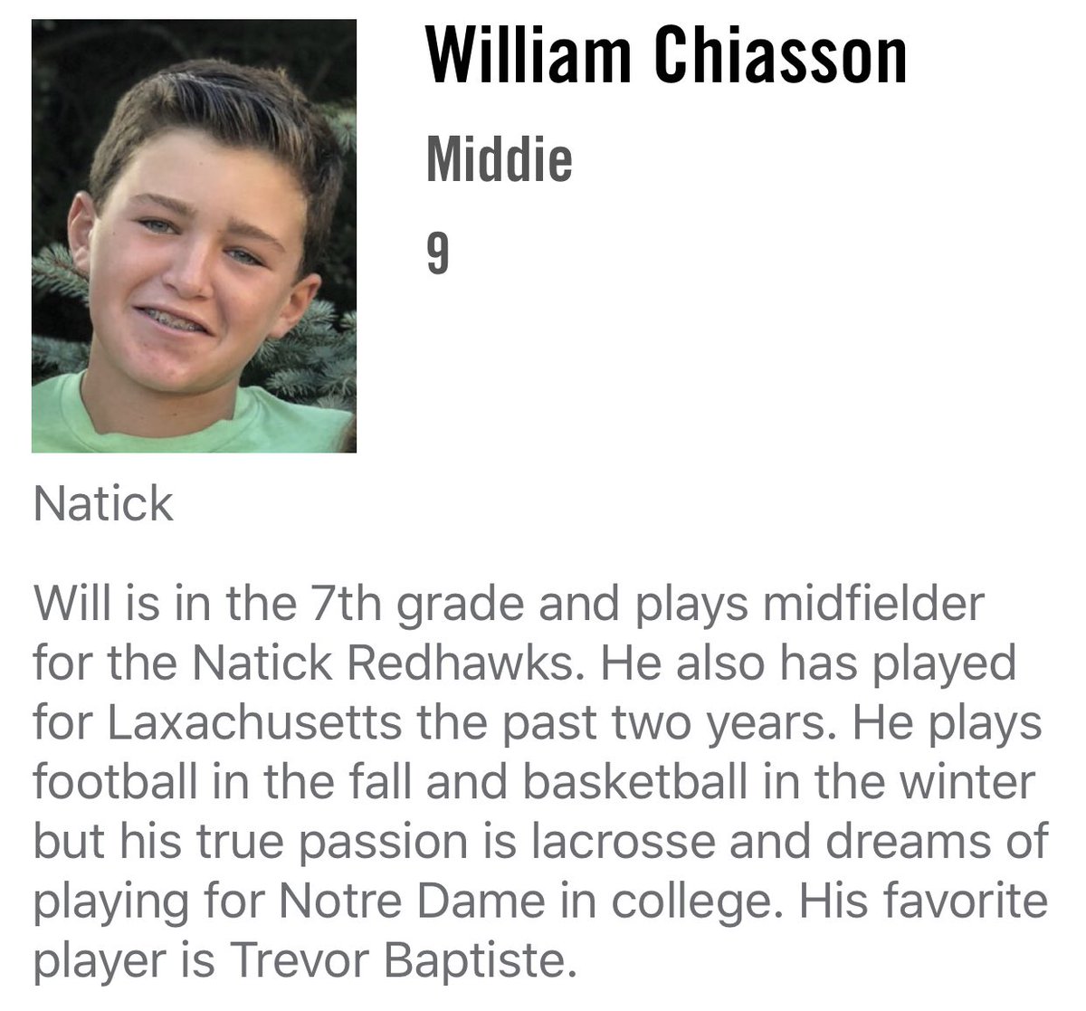 MYL_Colonials's tweet photo. #MeetTheseColonials
Meet Will Chiasson. Feisty midfielder for Colonials Blue. @NatickYouthLax https://t.co/I8CJfHnqjs