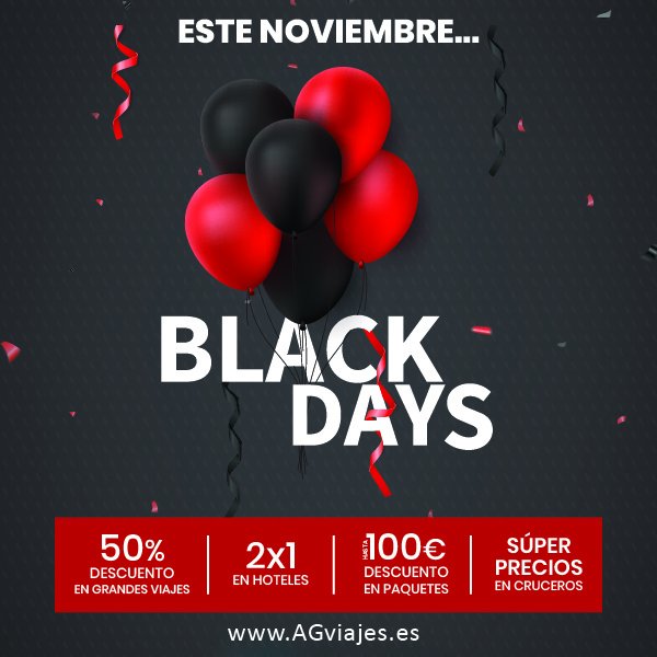 ⚫️ Ya están aquí, las súper ofertas de la Black Week ⚫️ AGviajes.es #BlackFridayWeek #BlackWeek #Descuentos #OfertasdeViaje #ViajarBarato