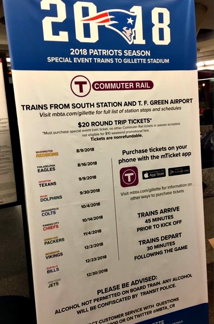 There are just a few more Patriots home games this season. Stay with us for easy access to Gillette Stadium – take the special game day train just for Pats ticket holders!