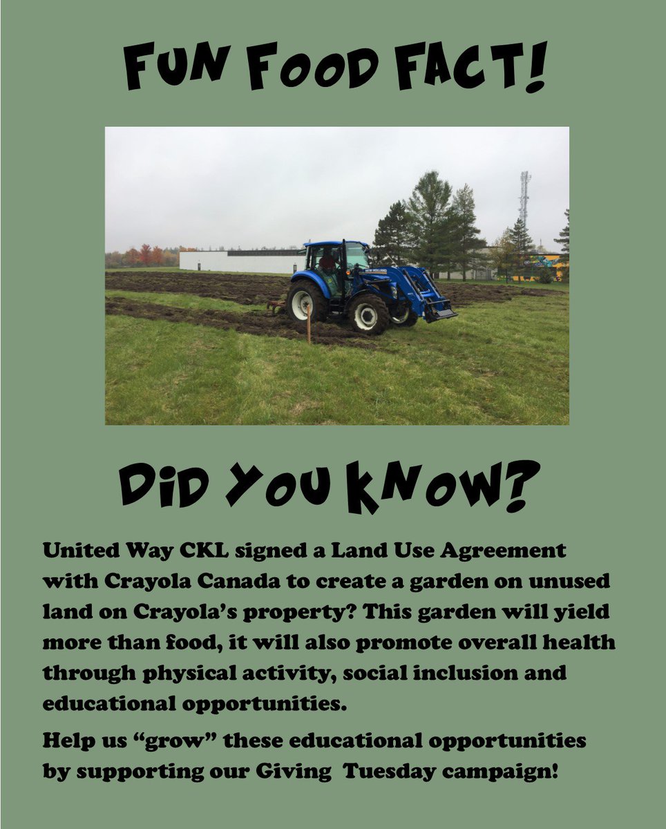 Here's Fun Food Fact #6, tomorrow is #GivingTuesdayCanada Share your fun food facts and support important educational opportunities in our garden at Crayola.  ckl-unitedway.ca/crayola-canada…