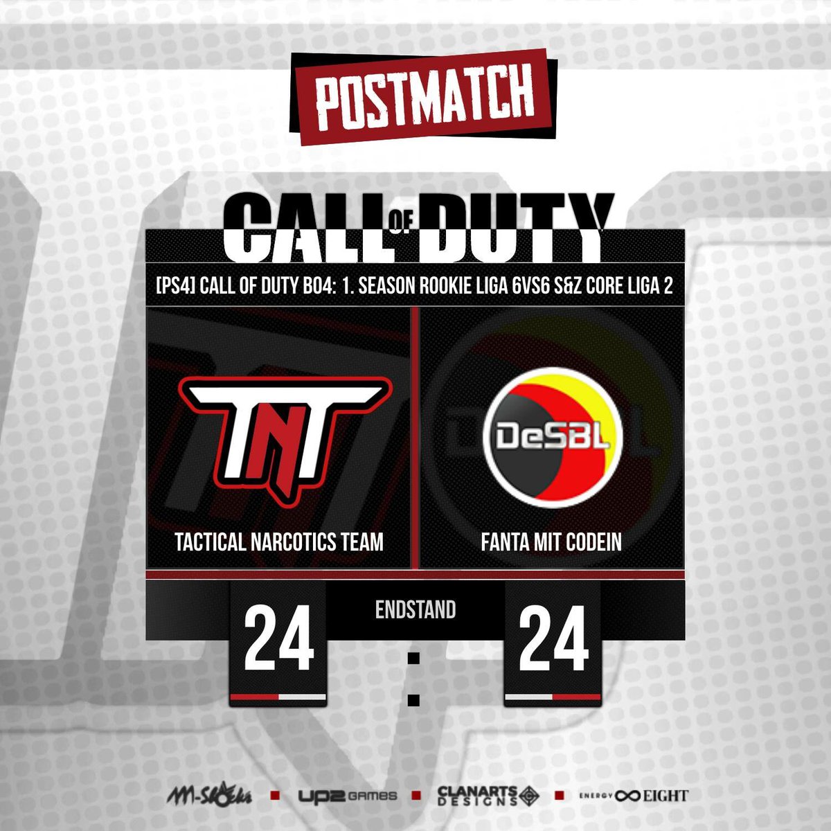 TNTeSports's tweet photo. ► #CallOfDuty - Mit einem 24-24 Unentschieden im 1. Match holen wir einen knappen Punkt gegen das Team Fanta mit Codein. 

Den genauen Bericht könnt ihr auf Facebook lesen:

https://t.co/l4u73ef8Dy https://t.co/BhQWcbuGRD