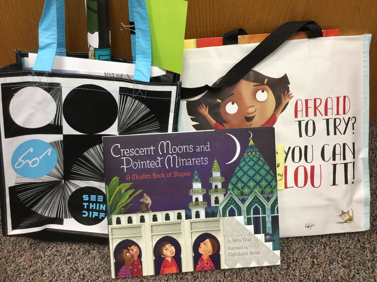 Thank you @theVogelman, @mrickertCB, @MrSibelEng, & @mambrosinicb for thinking of me & the Ss @CBWarwickElem while at #NCTE18.  The autographed book, posters, & bags are great. #thoughtful Hope to join you next year in MD.