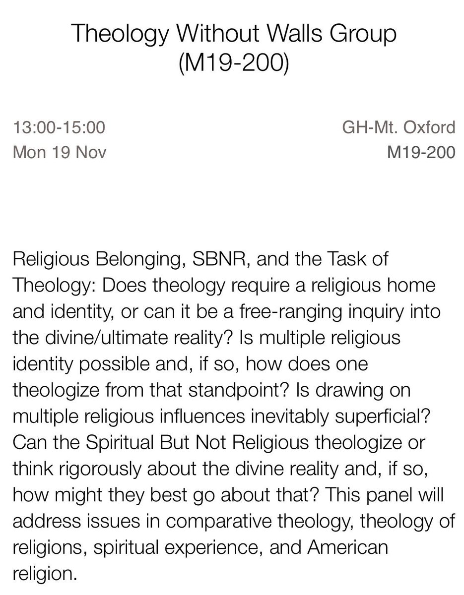 tihomir_lazic's tweet photo. Attending SBL study group ‘Theology Without Walls’ that discusses the nature of the theological and spiritual quest of the rapidly growing number of SBNR’s (Spiritual But Not Religious ones). #SBLAAR18 #theology #SBNR #Churchless https://t.co/lJipoV7a57