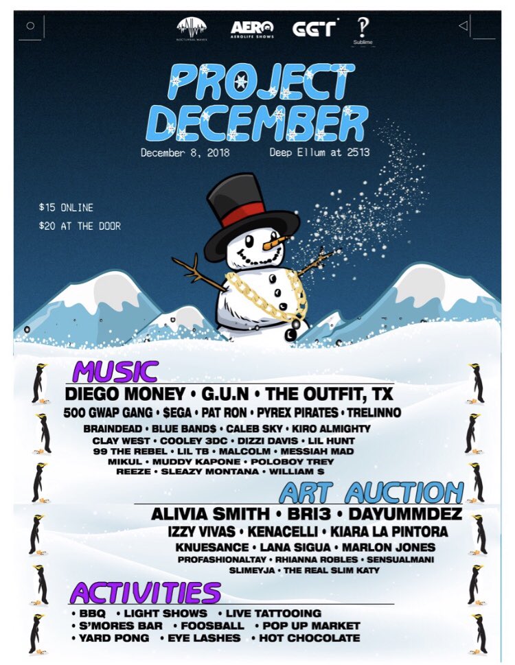 officialjvila's tweet photo. The Outfit, TX
Diego Money
G.U.N
500 Gwap Gang
$ega
Trelinno
BRAINDEAD. 

Dallas Forever | Project December

Promo code: SUBLIME

https://t.co/x1nwHHmE3a https://t.co/Z9eaf0I38B