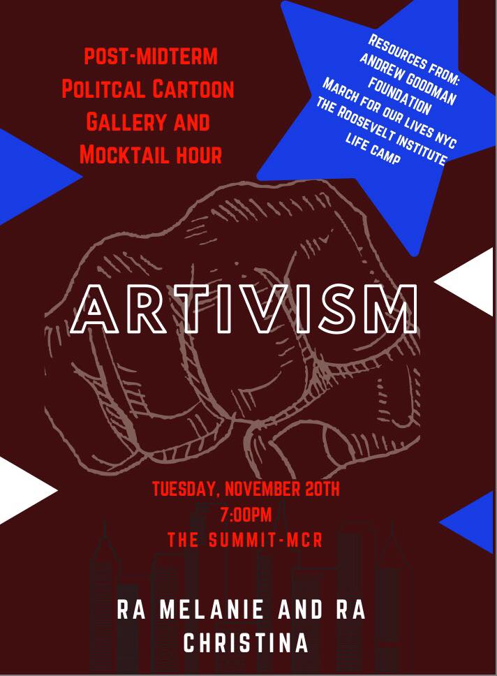 NYC students are keeping up the fight against gun violence after the election! Check out the Artivism event tomorrow at 7 pm hosted by Queens College students, where they will showcase gun violence cartoons and discuss the election results. DM @chrstinacov for more info!
