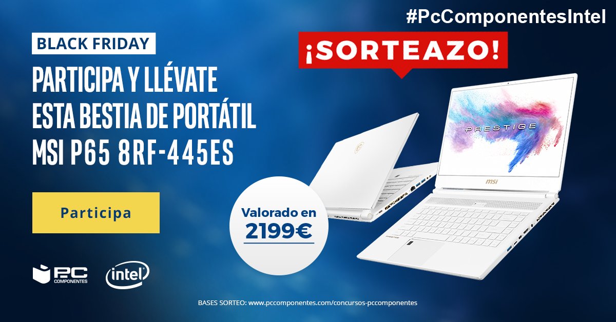 pccomponentes's tweet photo. ⭐️SORTEAZO DE BLACK FRIDAY CON @Intel_Spain⭐️

Llévate este pedazo de portátil, solo tienes que:
- RT + Comentar con #PcComponentesIntel
- Seguir a @pccomponentes e @Intel_Spain
- Confirma tu participación introduciento tu email aquí👉https://t.co/2gJcRGm4ue  

SUERTE A TODOS/AS! https://t.co/kfdri8d5rX