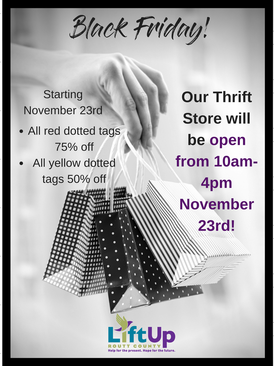 LiftUprc's tweet photo. Our Thrift Store will be open on Black Friday! #blackfriday #routtcounty #thriftstores #steamboatsprings #deals #nonprofits #support #shopping #community https://t.co/OEB1qXBDYS