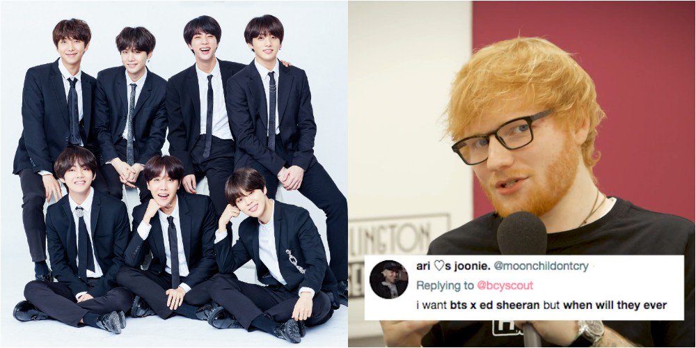 allkpop's tweet photo. Ed Sheeran hints at a collaboration with #BTS! https://t.co/oSEExiX4MJ https://t.co/M9SMYg442S