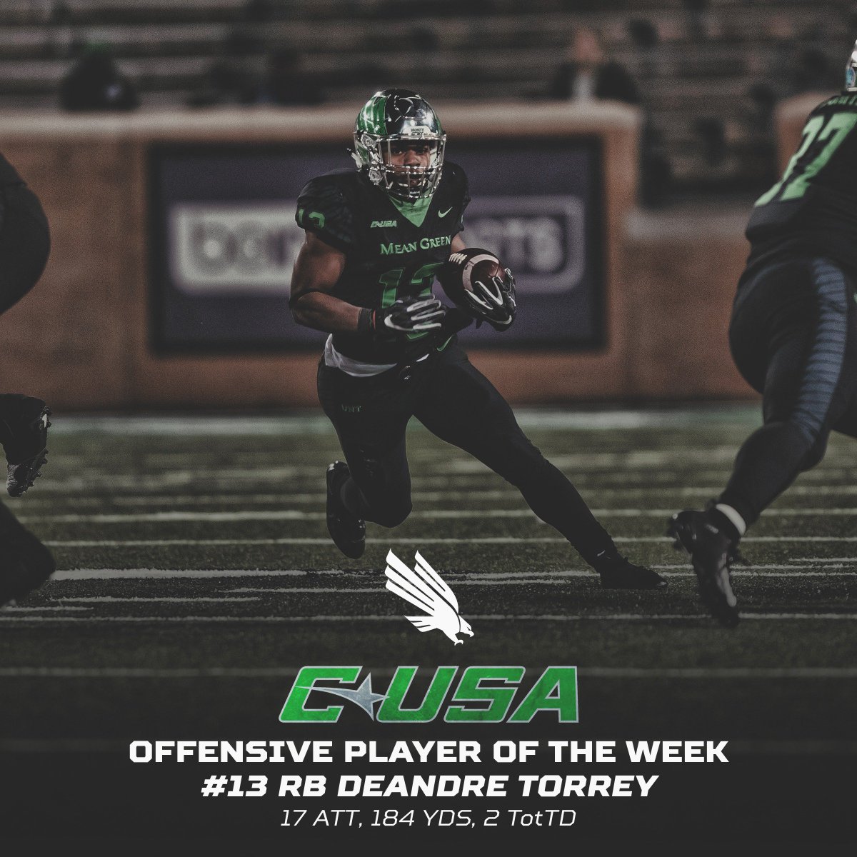 MeanGreenFB's tweet photo. Congratulations to RB @TorreyBoy1 on being named @ConferenceUSA Offensive Player of the Week for the second time this season! 

📰: https://t.co/7GUKHq7lGU

#TouchdownTorrey #GMG #TheMGStandard https://t.co/6to7vyvWJI