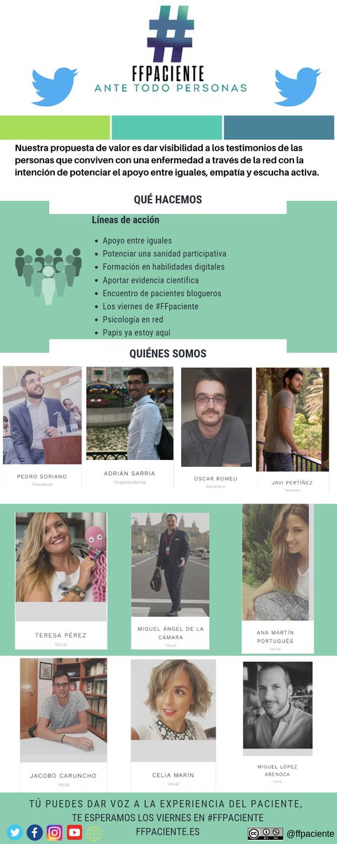 ffpaciente's tweet photo. Buenas noches a todos los participantes de #SEMITuit 
👥 Nosotros como asociación, #Twitter es uno de los principales canales de #comunicación
➡️ nuestra propuesta de #valor es #empatia #apoyoentreiguales #conversar
"Sigamos dando voz a la experiencia del #paciente"
#FFpaciente https://t.co/nVDz6dNc3x