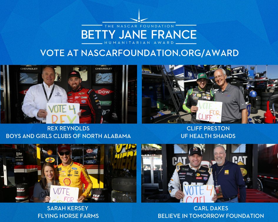 30 MORE MINUTES TO VOTE!!

Help the @NASCAR_FDN determine the winner of a $100k donation through the #BJFHAward! 

Vote today: nas.cr/2PCT2Qe

#AskMRN