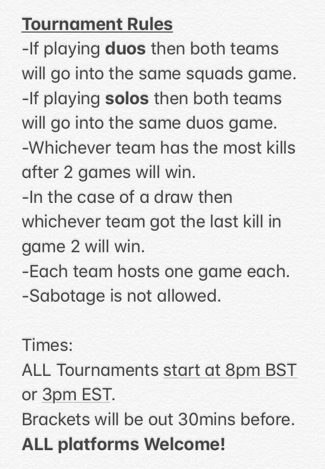 MMTournamentz's tweet photo. Duo Tournament Tomorrow:
Tuesday 20th November
- Any Platform
- Any Server
- Dm to Sign Up
- Rules Below
- Time @ 7pm BST or 2pm EST

@zTriKz @FindMeClan https://t.co/Ui5ZnF54Db