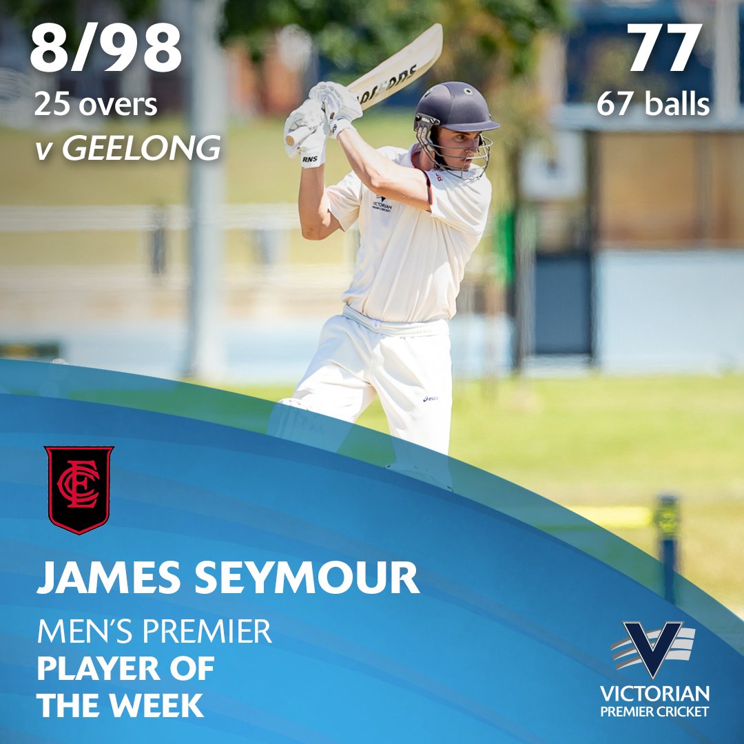 vicpremcricket's tweet photo. Well Played @EssendonCC James Seymour, our Men's @vicpremcricket Player of the Week. https://t.co/1PAyTskHdU