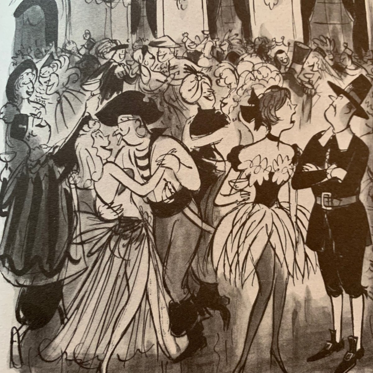 To make this gag work Barney Tobey had to draw a crowd with everyone wearing different costumes. Good thing that gag was totally worth it. #barneytobey #cartoonists #cartooning